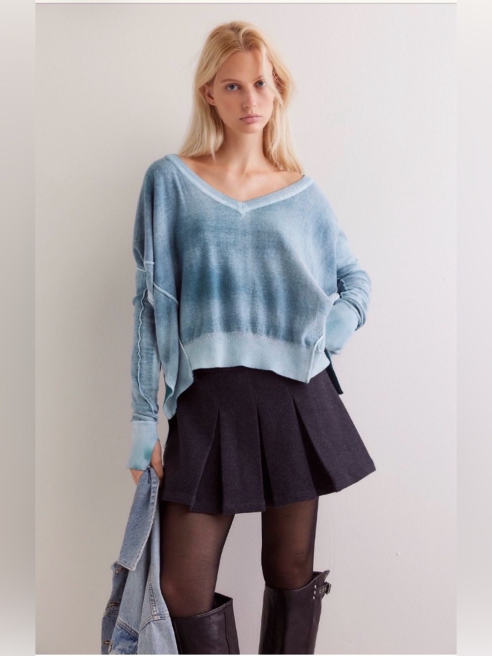 FP We the Free Gibson Oversized Pullover Sweater Large Boxy Beach Rainforest